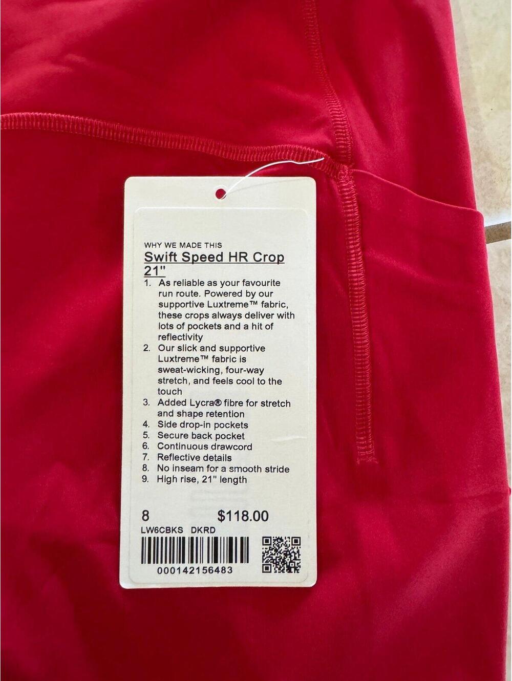 Lululemon Swift Speed With Pockets High Rise 21” Dark Red Size 8 NWT - Picture 4 of 7
